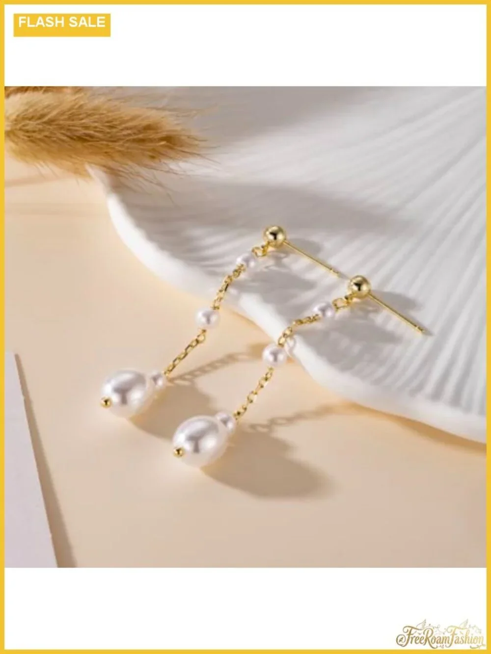 14K Gold Plated Pearl Drop Earrings Women Linear Dangle